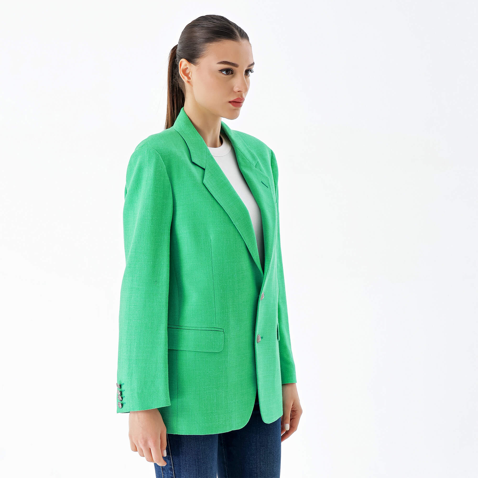 Etro-Green Silk&Linen Blazer Jacket